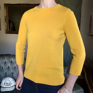 Cashmere Sweater Mustard Crewneck 3/4 Sleeve Medium Lightweight